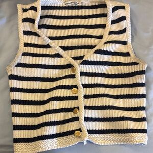 Striped Knit Vest with Gold Buttons